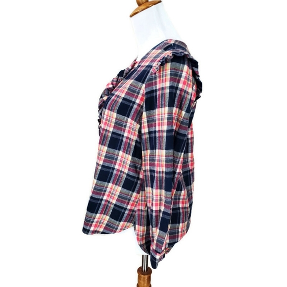 Anthropologie Isabella Sinclair Womens Plaid Flannel Pop Over Blouse SZ XS - Picture 4 of 16